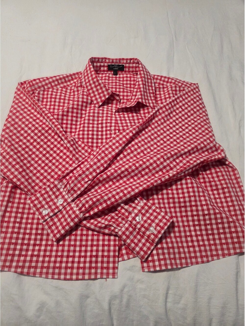 Red & White Gingham Heart Print Cropped Button-Up 🍓🤍